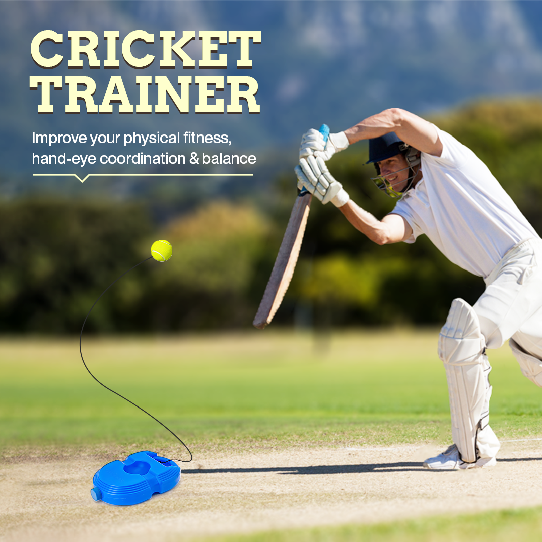Cricket Trainer Rebound Ball - Self Practice Training Tool for Adults & Kids