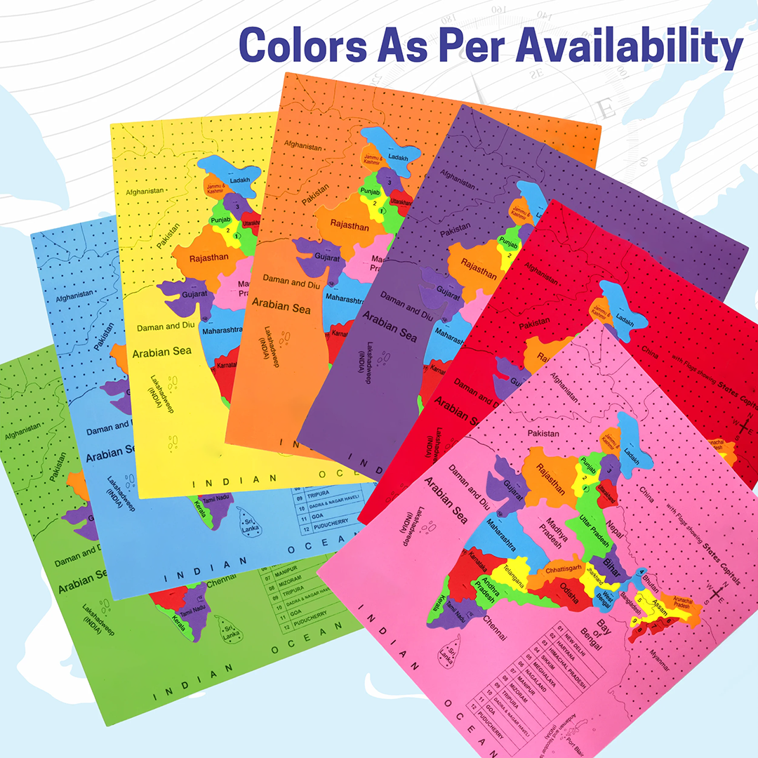“India Map Puzzle with Capitals – Flags, Flashcards & Fun Learning Kit for Kids (Age 5+)”