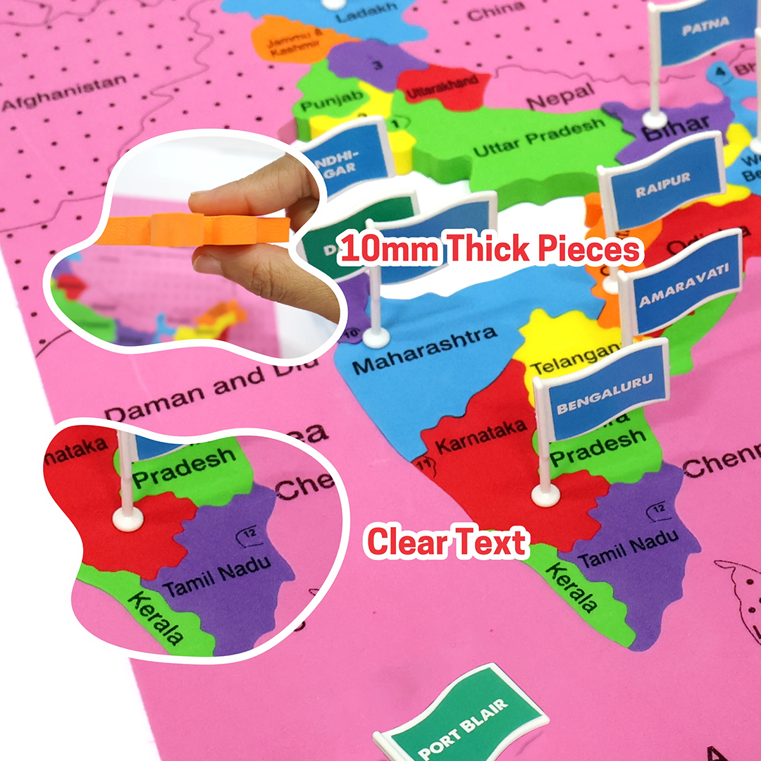 “India Map Puzzle with Capitals – Flags, Flashcards & Fun Learning Kit for Kids (Age 5+)”