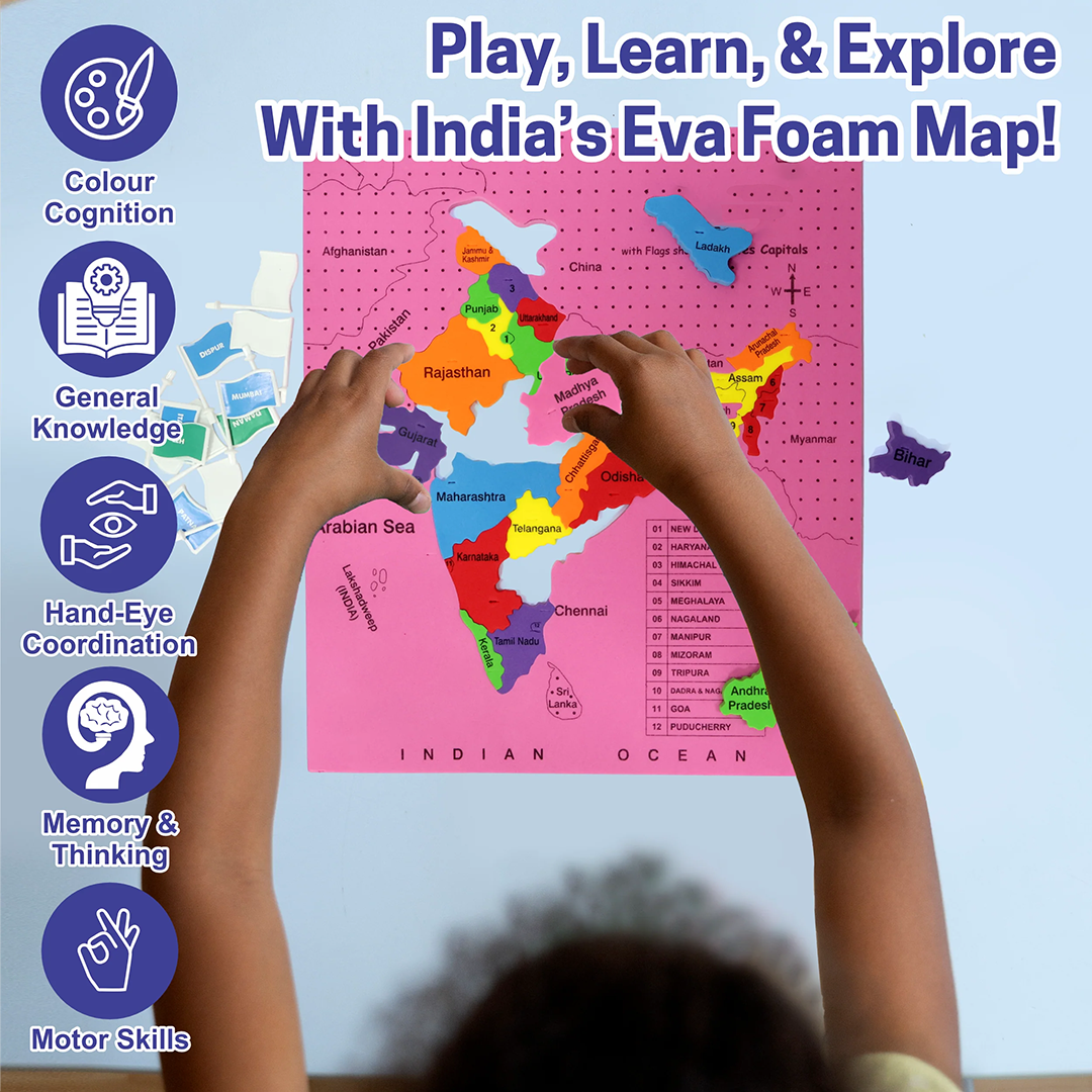 “India Map Puzzle with Capitals – Flags, Flashcards & Fun Learning Kit for Kids (Age 5+)”