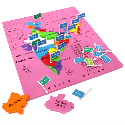 “India Map Puzzle with Capitals – Flags, Flashcards & Fun Learning Kit for Kids (Age 5+)”