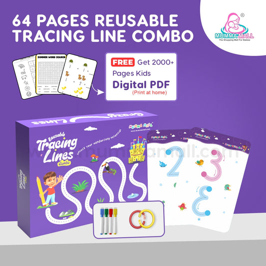 Mumma Mall - Reusable Tracing Book With 64 Pages + FREE Learning 2000+ pages PDF worksheet for kids📚