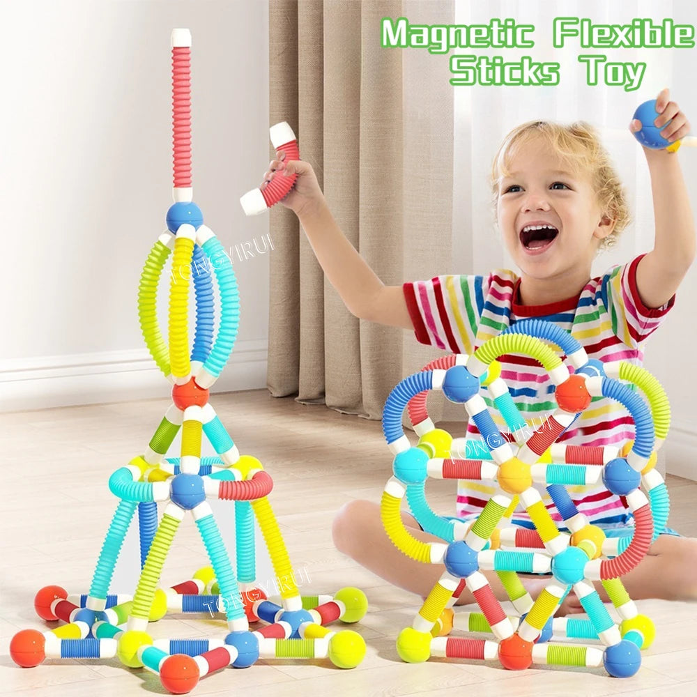 Flexible Magnetic Building Sticks & Balls Set for Kids | 3D Construction STEM Toy for Creativity, Brain Development & Learning