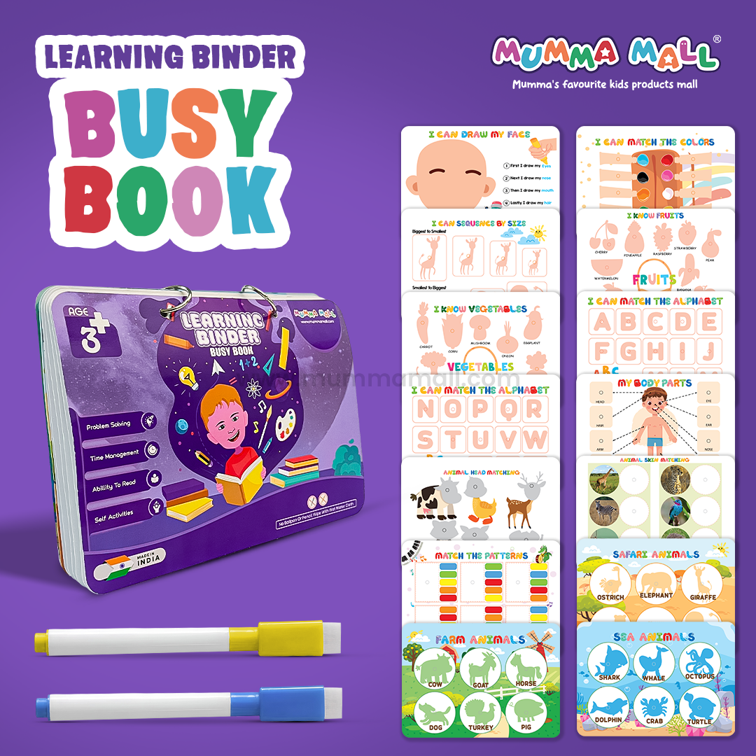 Mumma Mall® Learning Binder Book for Kids (Ages 2–6) – Educational Velcro Activity Book with Matching, Puzzle & Fine Motor Skills
