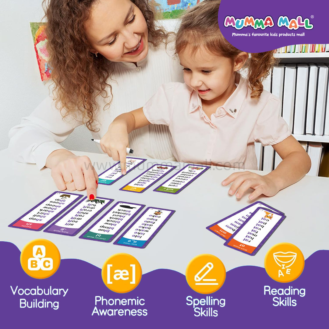 Mumma Mall - Educational Phonics Words English 60 Flashcards for Kids Ages (3-8) Ideal for Homeschooling, Montessori & Classroom Activities