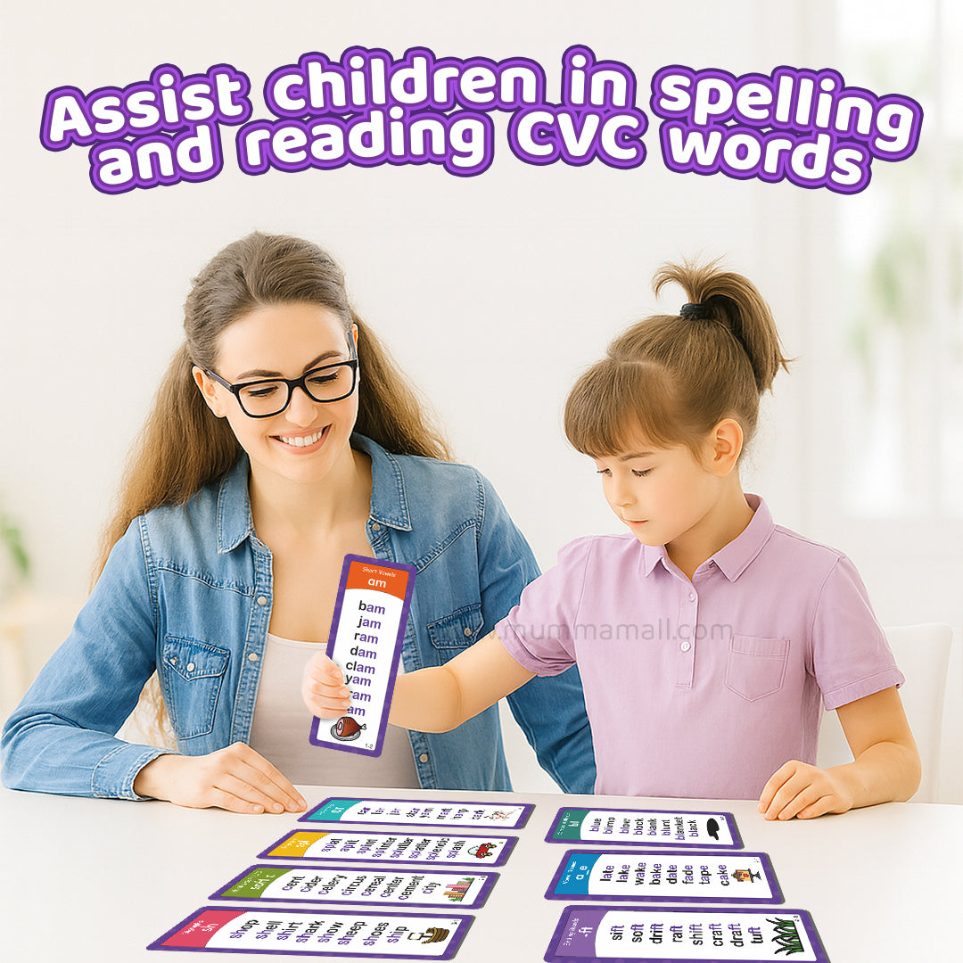 Mumma Mall - Educational Phonics Words English 60 Flashcards for Kids Ages (3-8) Ideal for Homeschooling, Montessori & Classroom Activities